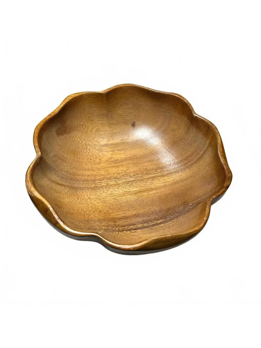 Vintage Handcrafted Monkey Pod Wood Flower-Shaped Bowl